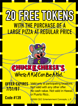 Chuck E Cheese Coupons August 31 2012