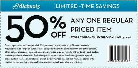 Canadian Coupons: Michaels 50% off Any One Reg. Priced Item | Canadian