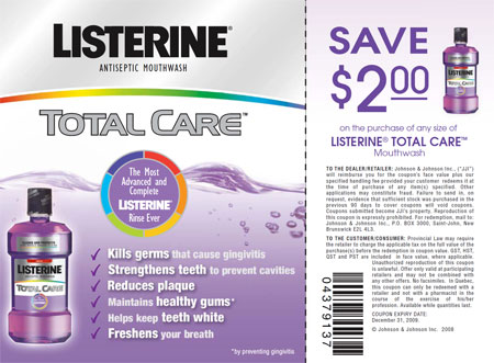 Canadian Coupons: Listerine Total Care Mouthwash $2 off Canadian