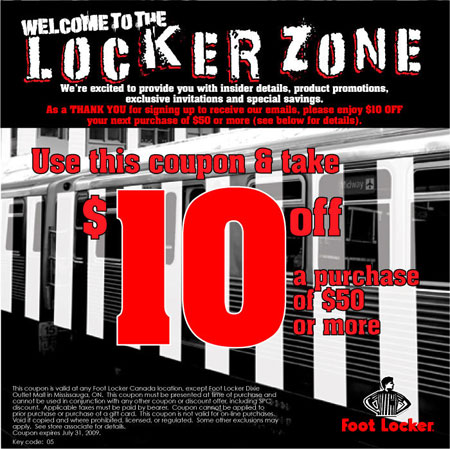 FOOTLOCKER Canada Coupon: $10 off $50 at Foot Locker