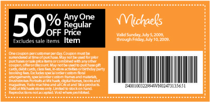 ... Canada Arts  Crafts store. Michaels Coupon expires July 10, 2009