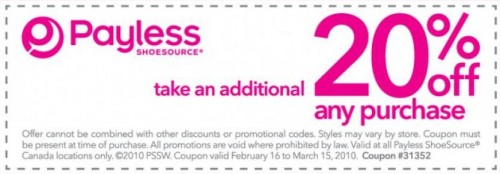 Payless Shoes Canada Printable Coupon Save 20% | Canadian Freebies ...