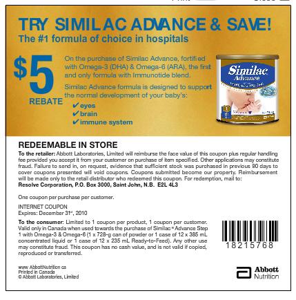 Canadian Coupons: $5 Off Similac Advance Step 1 *Printable* Canadian