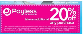 Payless Shoes Canada: 20% off printable 