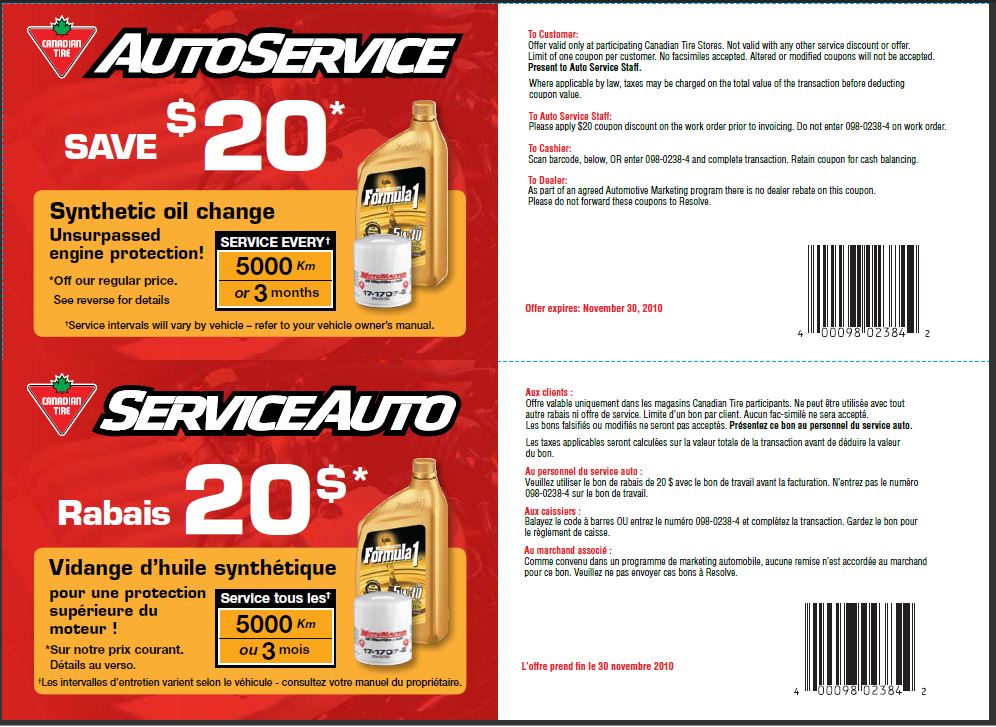 Canadian Tire: Save $20 on Your Next Oil Change With Printable Coupon ...
