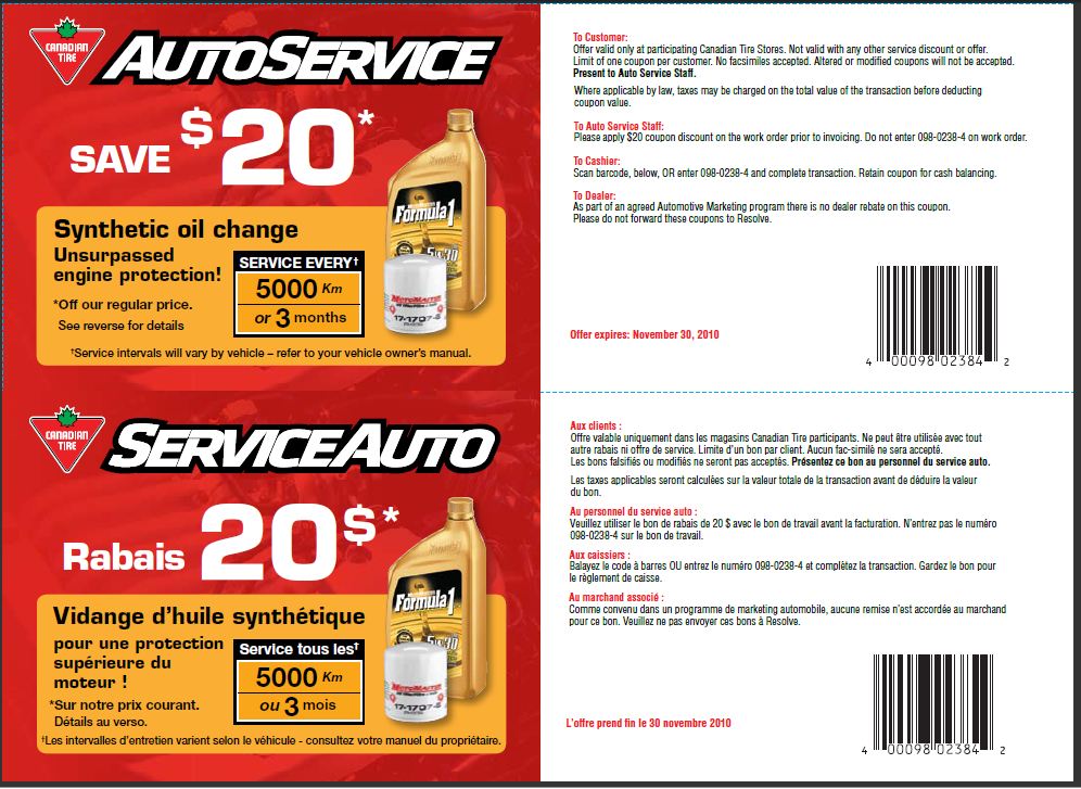 Canadian Tire Save 20 on Your Next Oil Change With Printable Coupon