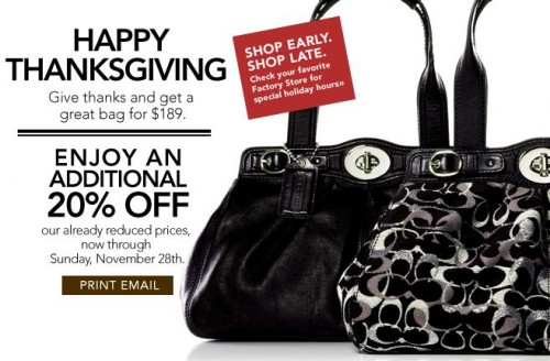 COACH Canada Factory Outlet Black Friday Sale Save 20% Printable Coupon | Canadian Freebies ...