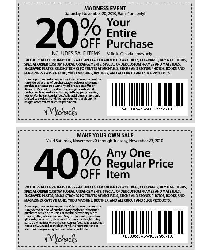 Michaels Coupons - 20% OFF All Regular Price Purchases