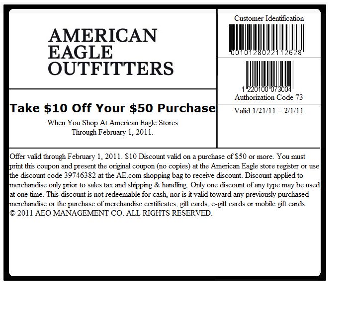 American Eagle Canada 10 Off 50 In-store and Online Printable Coupon ...