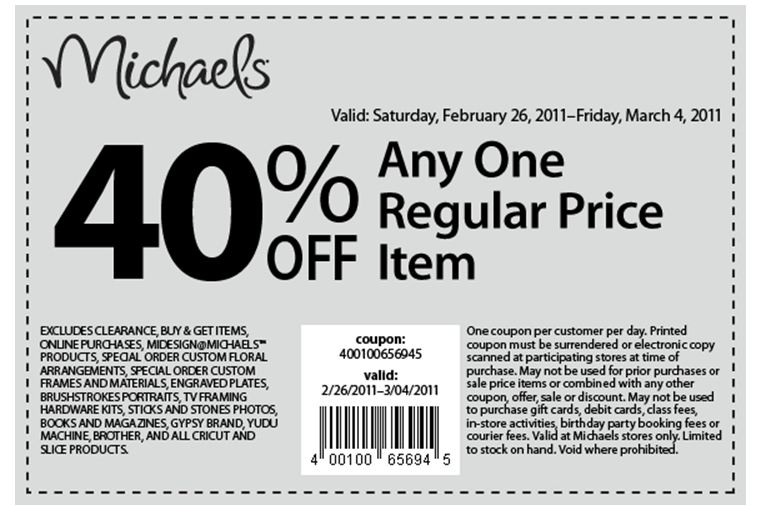 Michaels Canada 40 Off One Regular Priced Item Printable Discount 
