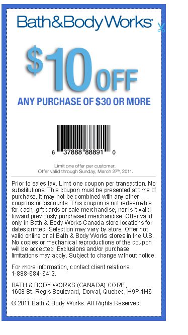 Bath And Body Works In Store Printable Coupon 2011