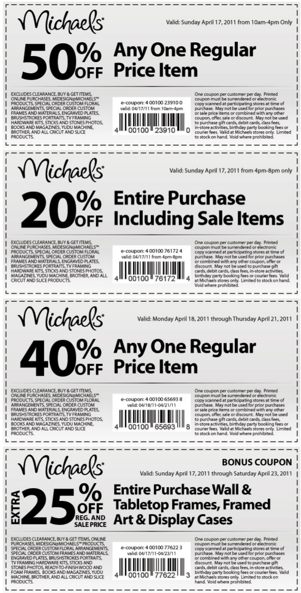 michaels printable coupons april 2011. Michaels Canada: 20% Off