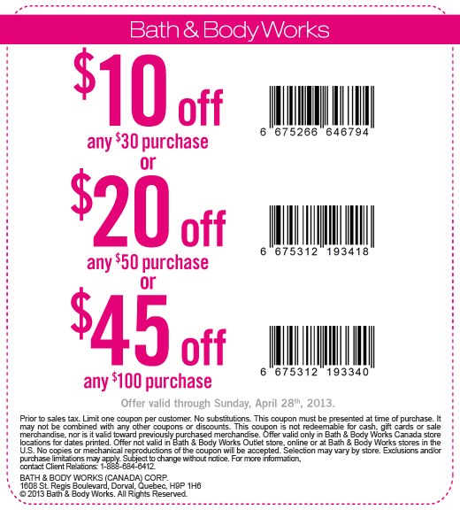 Bath Body Works Canada Up To 45 Off Your Purchase Printable Coupon 