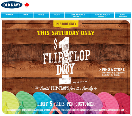 Old Navy Canada Offers: Get Flip-Flop for Just 1.00 In-Store ...