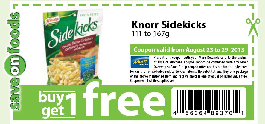 Save On Foods Buy One Get One Free Knorr Sidekicks *Printable Coupon