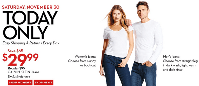 Calvin Klein jeans sale at Hudson's Bay Canada
