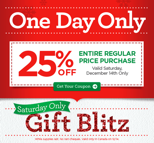 Michaels Canada is offering 25% off your entire regular price purchase ...