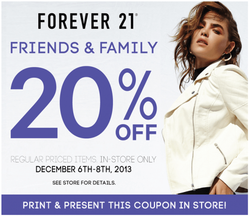 Forever21 Canada: Friends  Family Sale 20% Off Coupon Valid Dec 6-8