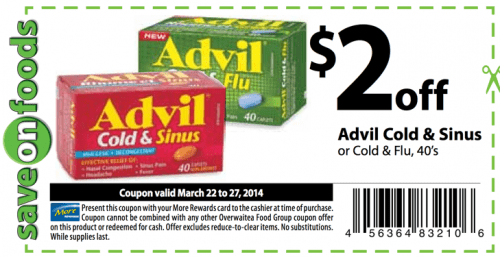 Save on Foods Group Printable Coupons: Save $2 On Advil Cold Sinus or