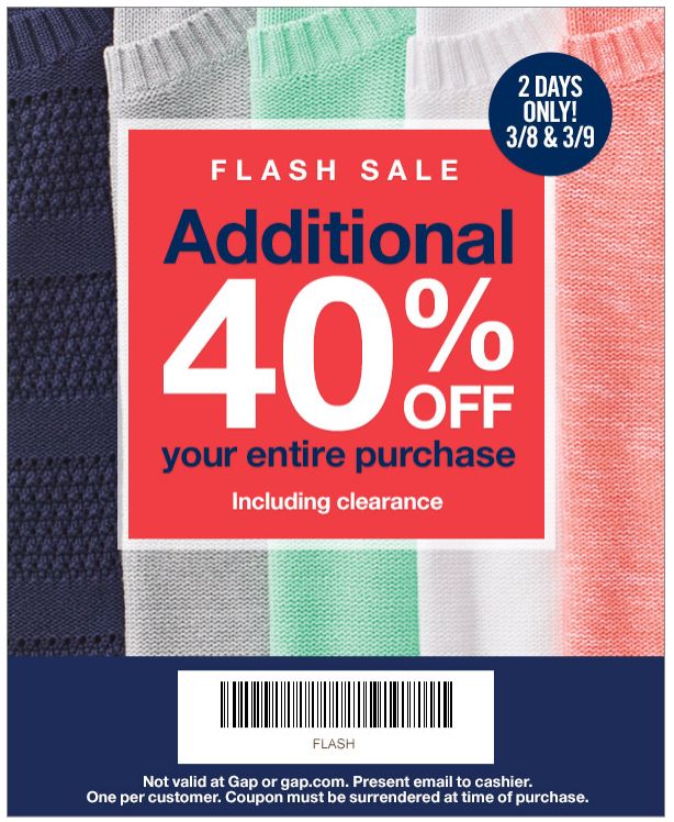 Gap Factory Store Printable Coupon Canada 40 Off Your Entire Purchase