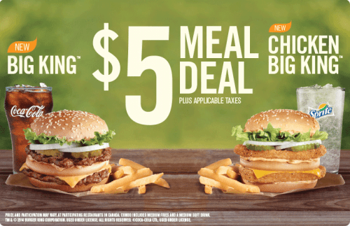 meal deal burger king canada dollar chicken deals promotions offers fantastic