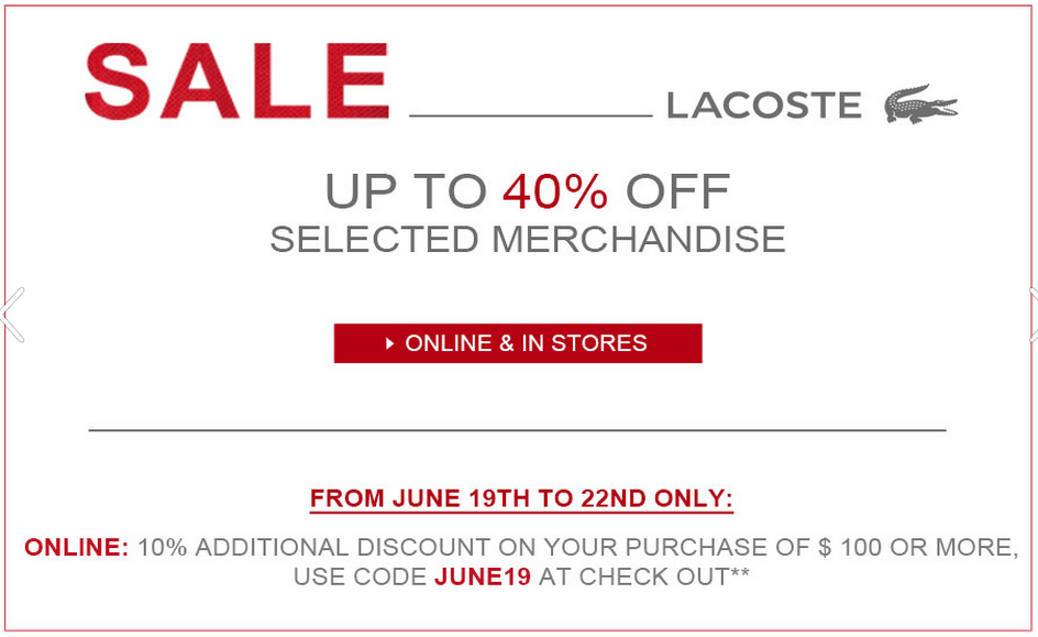 lacoste coupon code july 2019