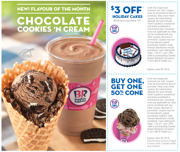 Baskin Robbins Canada Printable Coupons 3 Off Holiday Cakes + Buy One