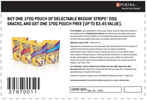 Purina Canada Printable Coupon: Buy One 170g Pouch of Beggin Strips and