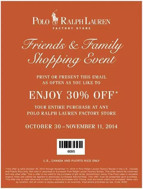 Polo Ralph Lauren Factory Store Canada Coupons: Save 30% Off Your Entire  Purchase! - Canadian Freebies, Coupons, Deals, Bargains, Flyers, Contests  Canada Canadian Freebies, Coupons, Deals, Bargains, Flyers, Contests Canada