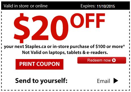 Staples Canada Coupon: Save $20 When You Spend $100+ Online or In-Store