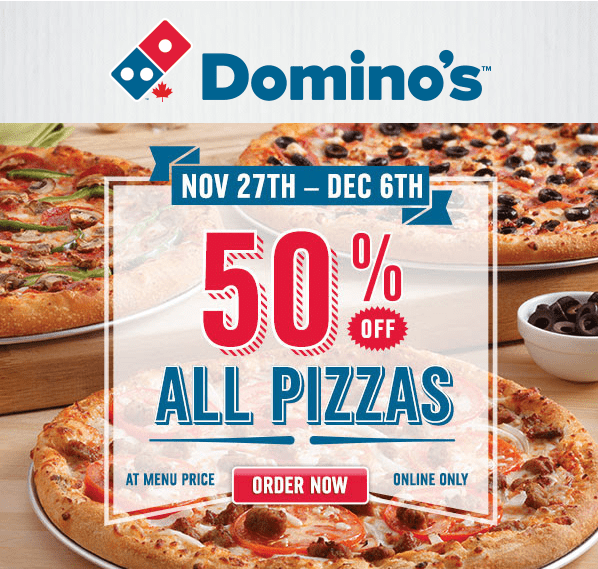 Domino’s Pizza Canada Online Offers Save 50 Off All Pizzas Hot