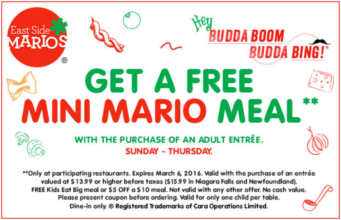 East Side Mario's Canada New Coupons: Save $10 Off When You Spend $30 ...