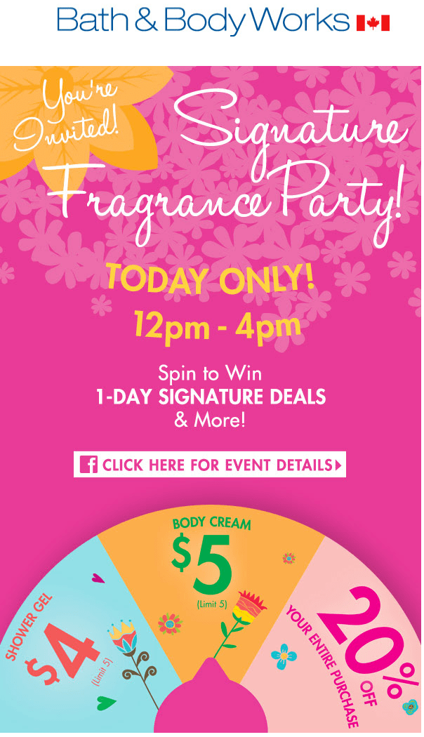 Bath & Body Works Canada Spin To Win Party Today: Win $5 Body Cream or