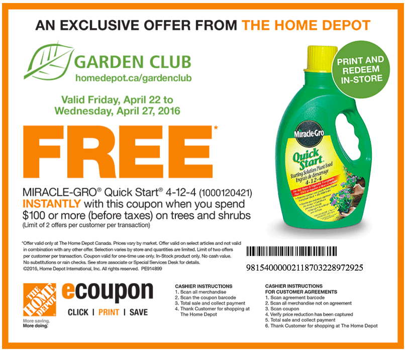 The Home Depot Garden Club Coupons Get A Free Miracle Gro Quick