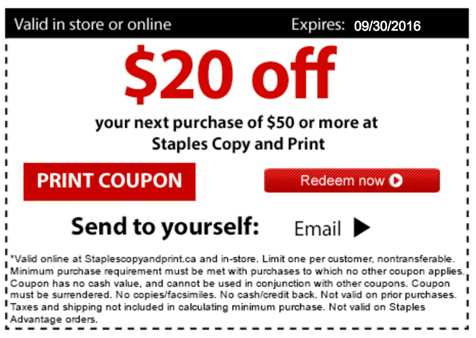 Staples Copy and Print Canada Deal Save 20 Off 50 Using Coupon