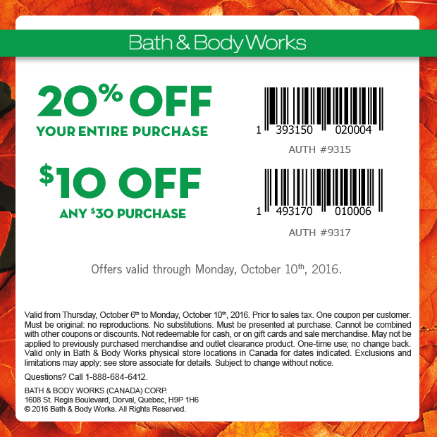 Bath & Body Works Canada Promotions 1 FREE Candle Offer + 10 Off 30