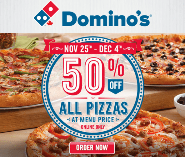 Domino S Pizza Canada Black Friday Deal Save 50 Off All Pizzas With Promo Code Canadian Freebies Coupons Deals Bargains Flyers Contests Canada