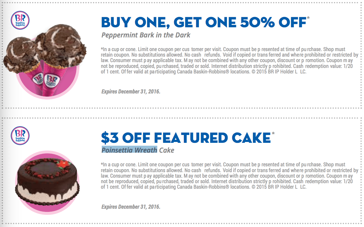 Baskin Robbins Canada Coupons Buy One, Get One 50 Off Peppermint Bark