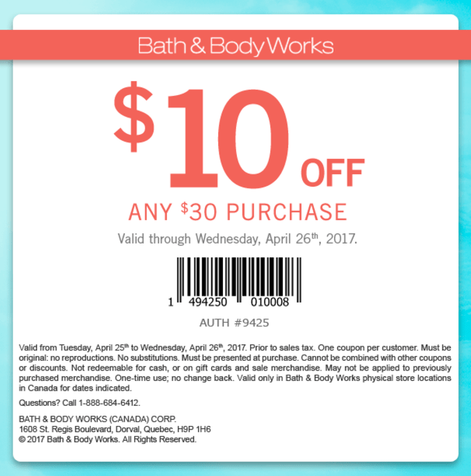 Bath & Body Works Canada Coupons: Save $10 off Any $30 Purchase