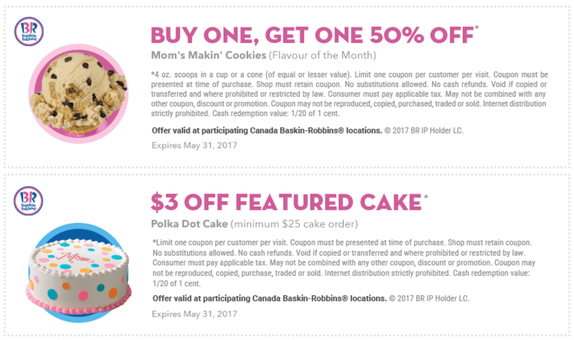 Baskin Robbins Canada May Coupons 3 Off Featured Cake Reese Bunny