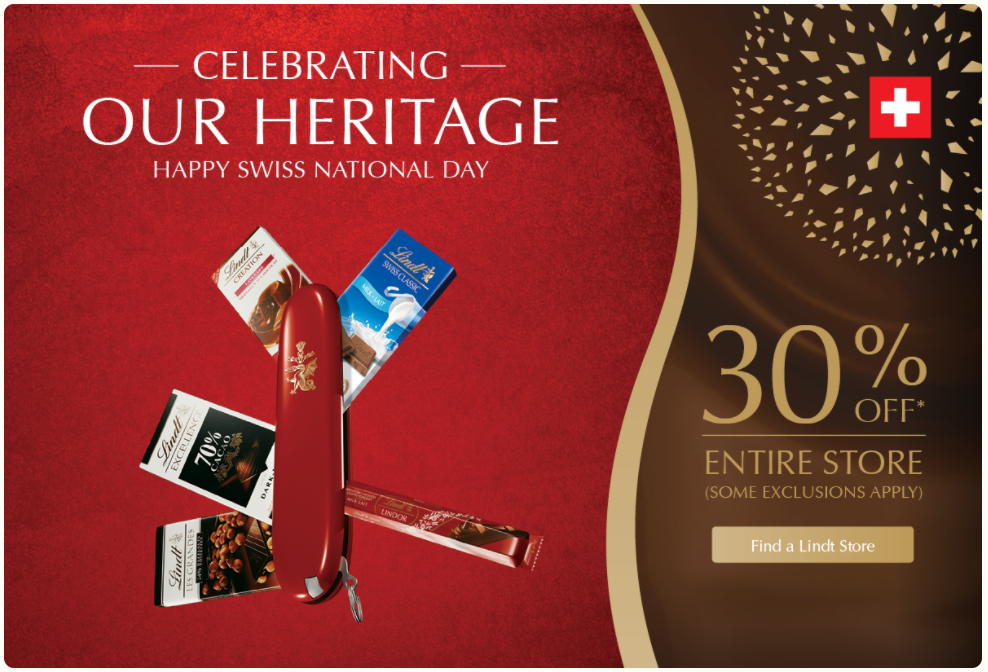 Lindt Chocolate Swiss National Day Sale Save 30 off The Entire Store