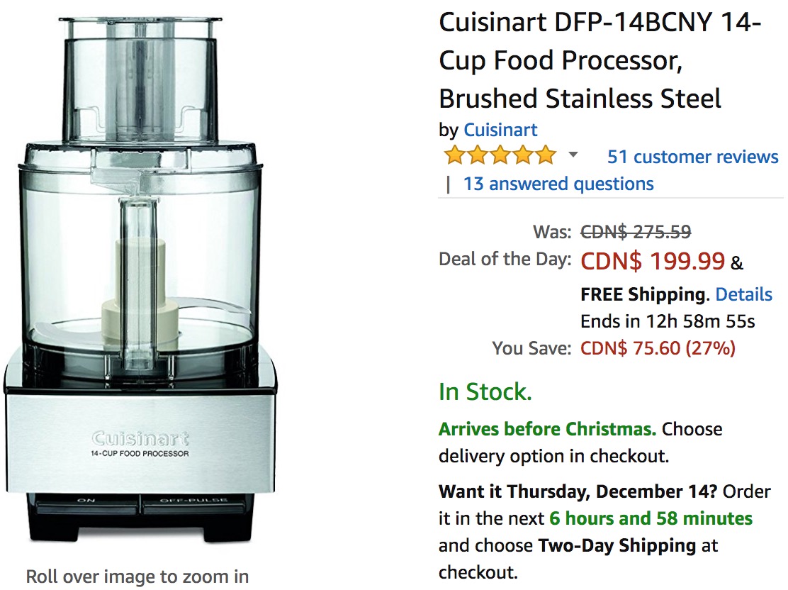 canada holiday deals: save 27% on cuisinart food processor & 54%