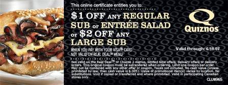 Quiznos Canada Coupon: $1 and $2 off Subs