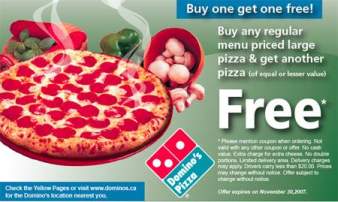 Dominoâ€™s Pizza Canada: Buy 1 Get 1 Free Coupon