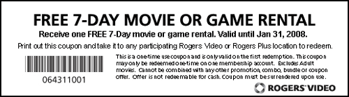 Rogers Canada: Free 7 Day Movie or Game Rental