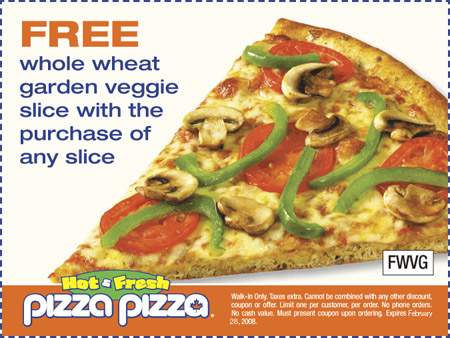 Pizza Pizza: Free Veggie Slice with Purchase of any Slice