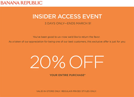 Canadian Coupons: Banana Republic Canada 20% off Canadian Freebies