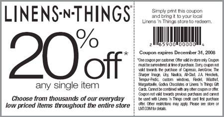 Linens-N-Things Canada: 20% off Coupon