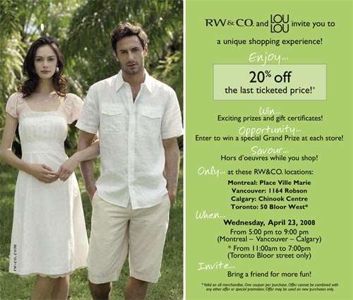 RW&Co Canada: 20% off Last Ticketed Price