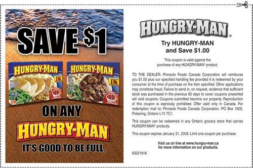 Hungry Man Meals Canada: $1 off Coupon